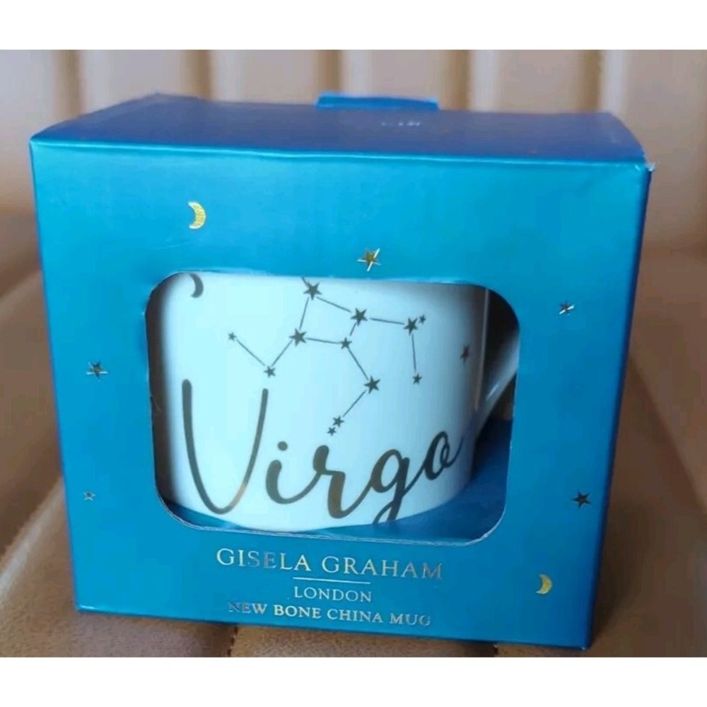 12 oz Gisela Graham London Bone China Coffee‎ Tea Mug Gold Virgo Constellation
